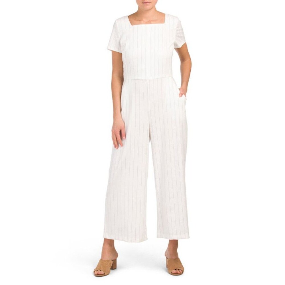 Belle Vere Gaucho Leg Pinstripe Open Back Jumpsuit